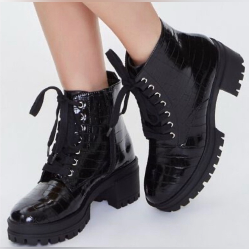 Forever 21 Black Combat Moto Boots
